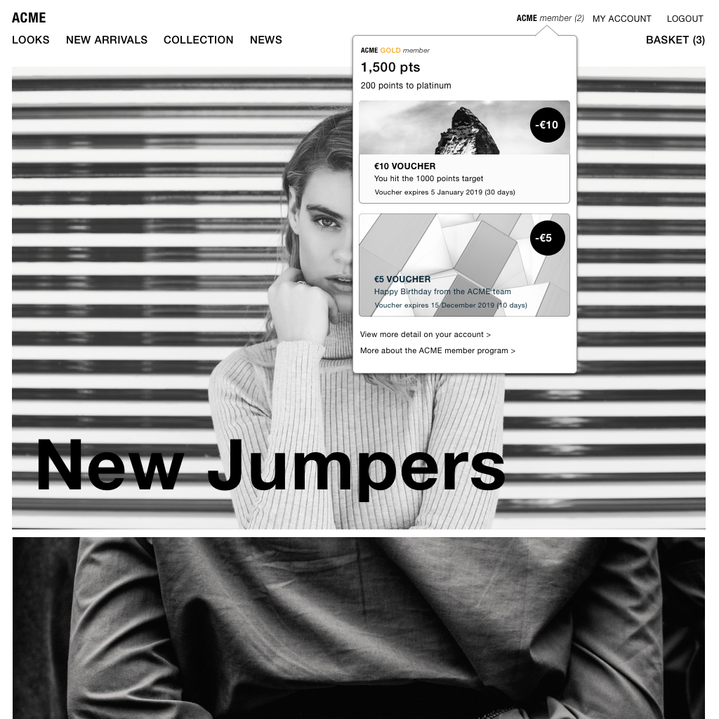 Loyalty overview panel in menu Loyalty overview panel in menu