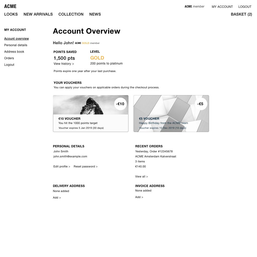 Account overview with points Account overview with points