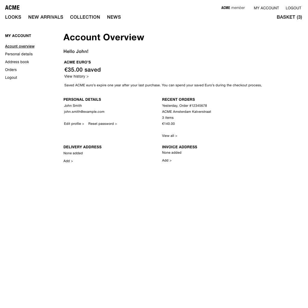 Account overview with wallet Account overview with wallet