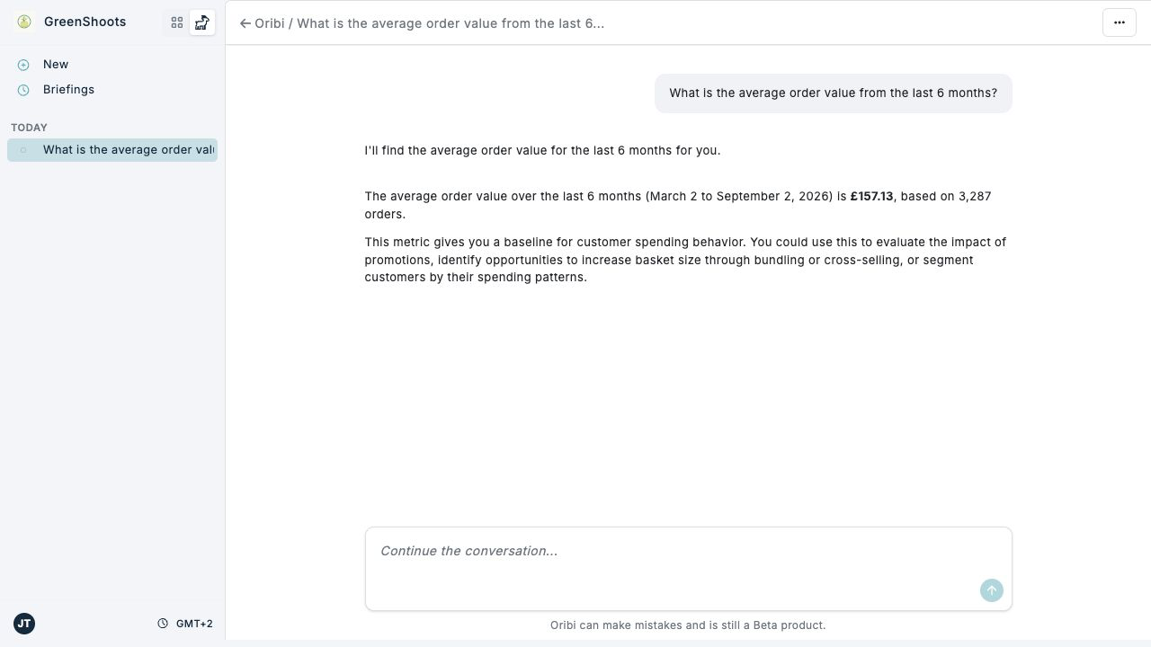 An Oribi conversation in Spaaza Console
