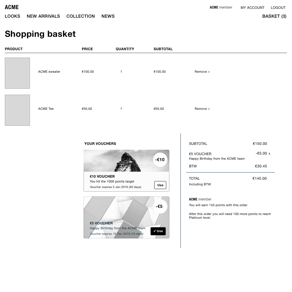 Basket with vouchers Basket with vouchers