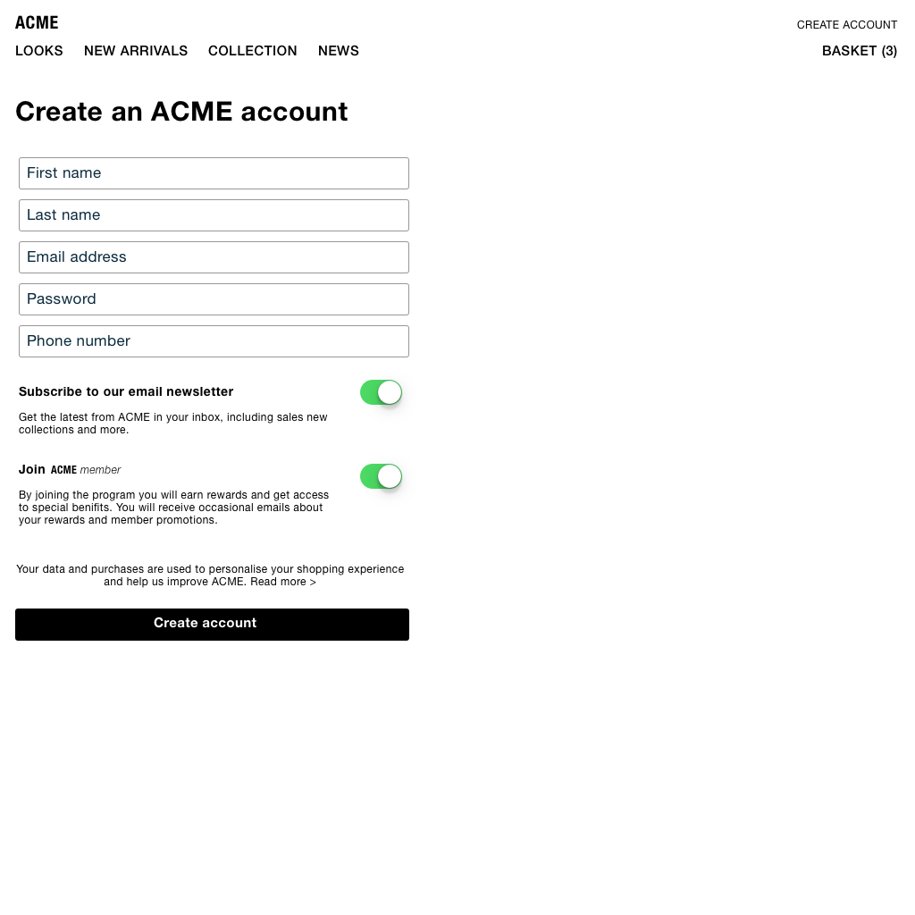 Optional loyalty program opt-in Optional loyalty program opt-in