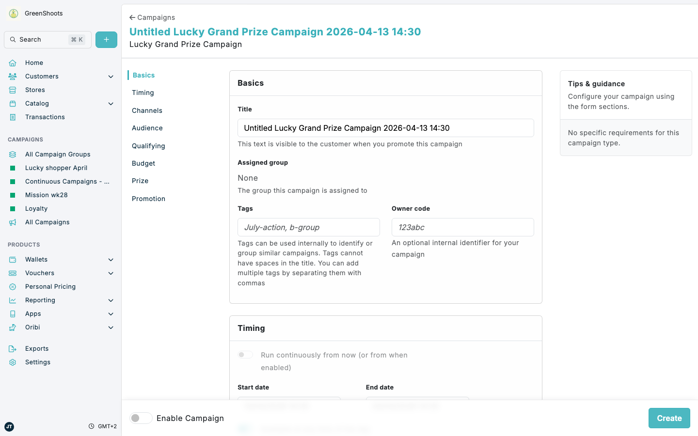 Creating a Lucky Shopper campaign in Spaaza Console