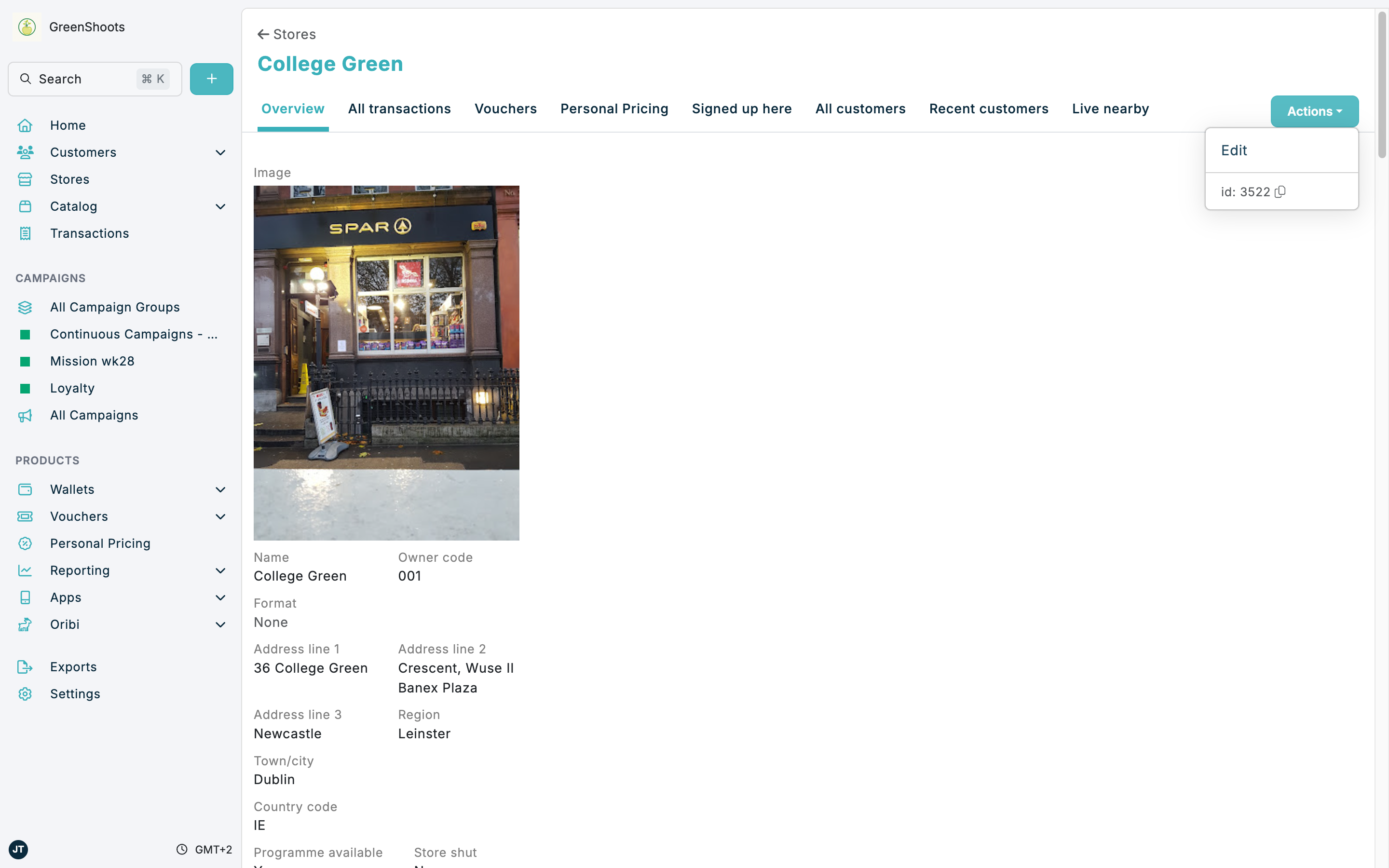 Store overview in Spaaza Console