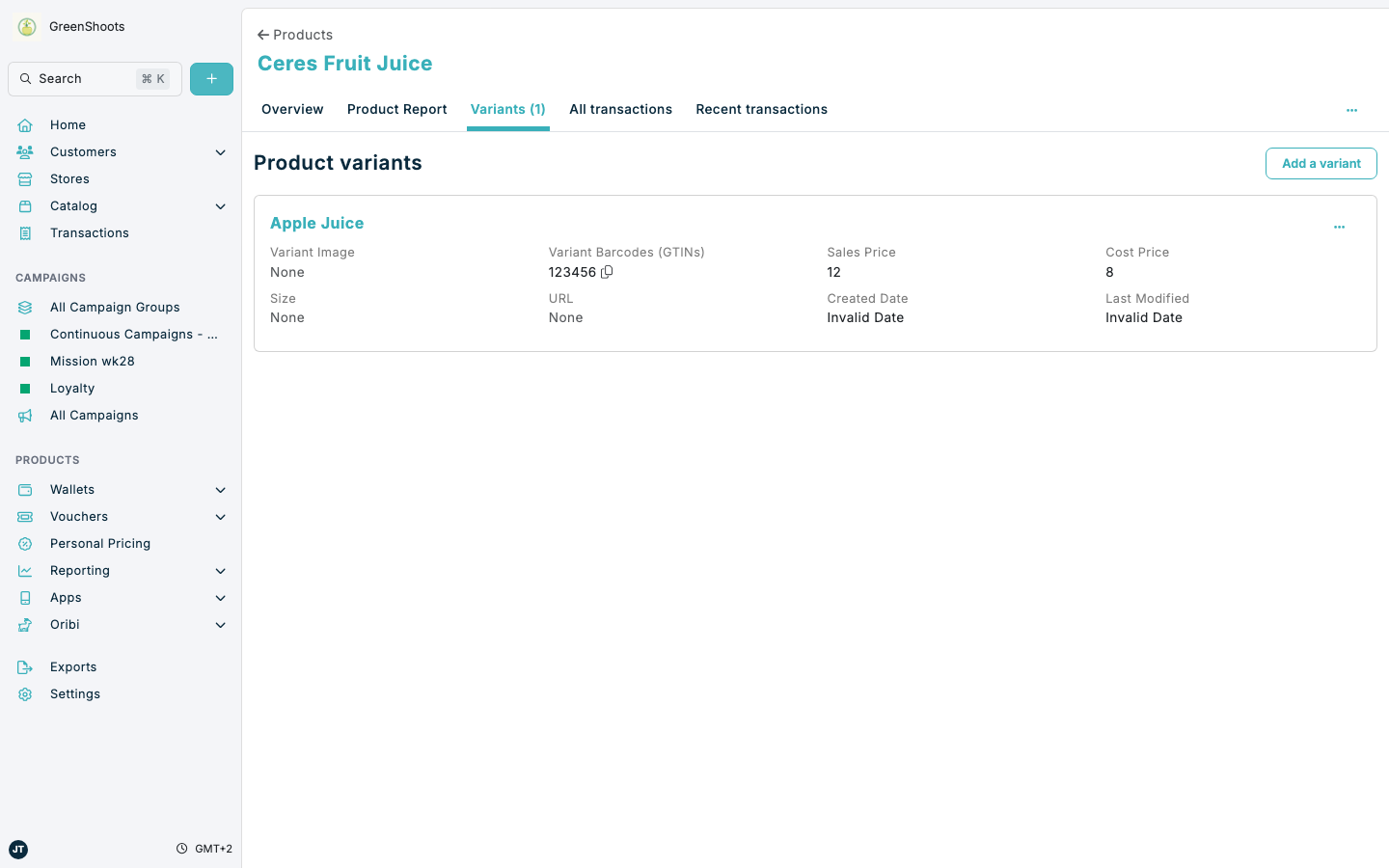 Product variants in Spaaza Console
