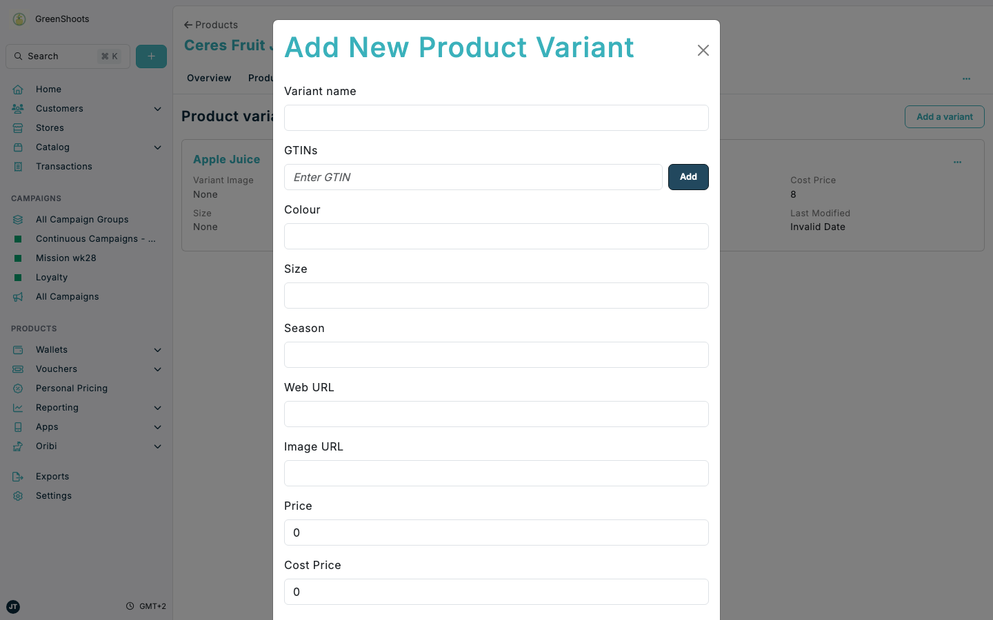Create and edit variants in Spaaza Console