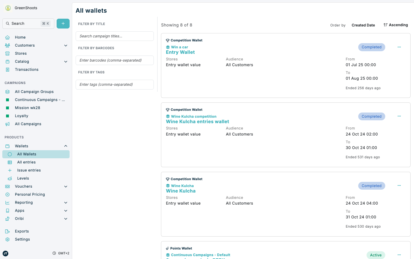 Creating and editing wallets in Spaaza Console