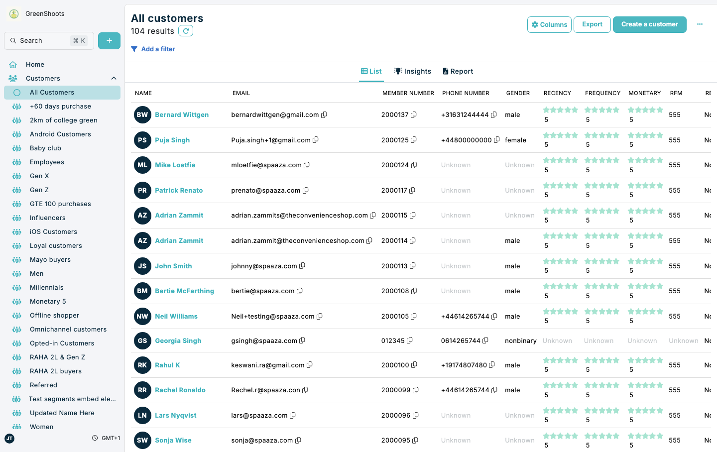 Customer segments in Spaaza Console