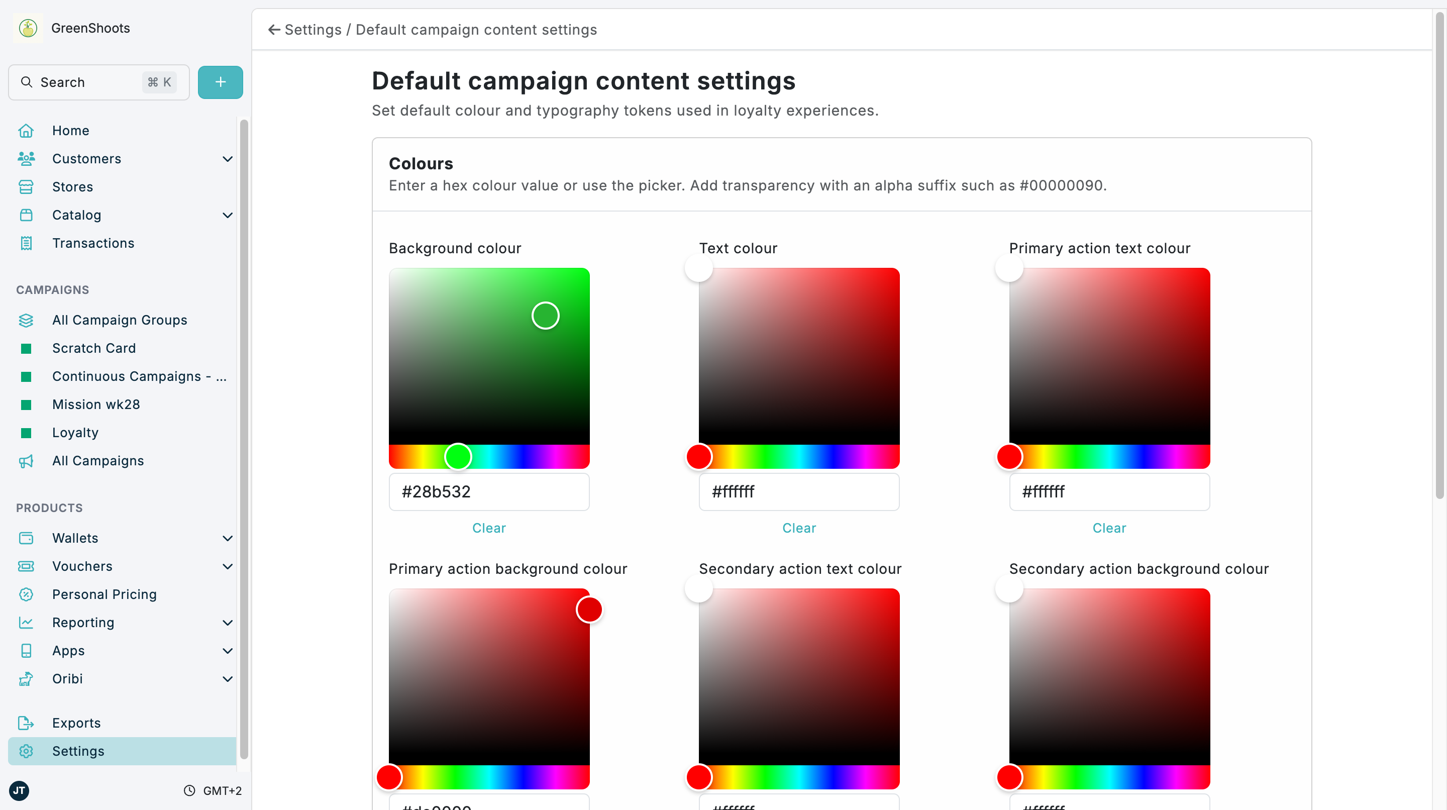 Default campaign content settings in Spaaza Console