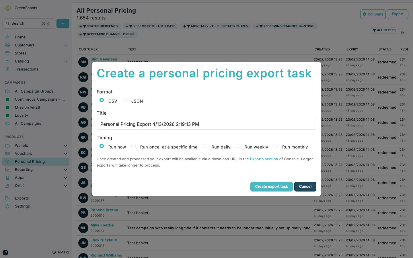 Exporting Personal Pricing records in Spaaza Console