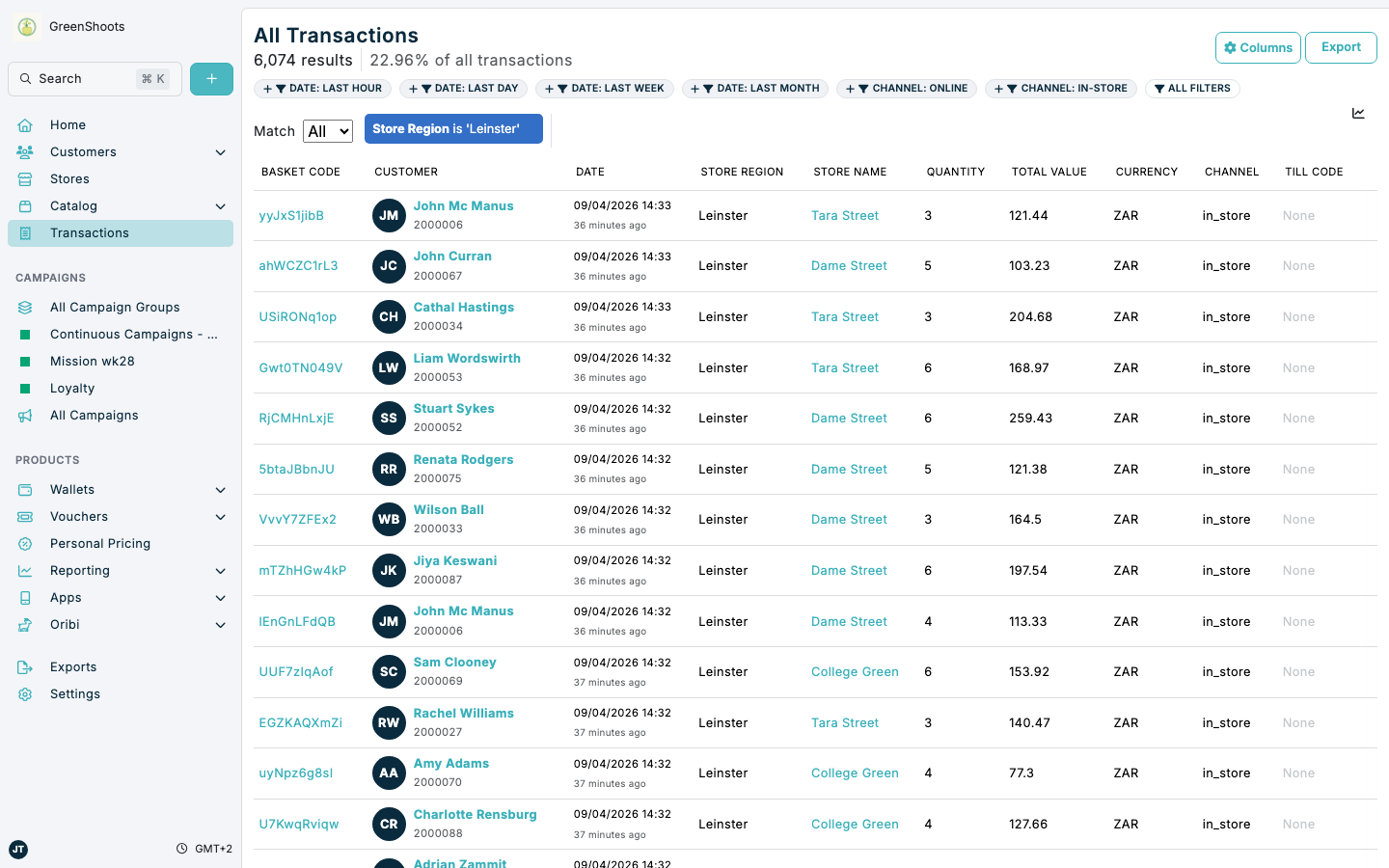 Filtered transactions in Spaaza Console