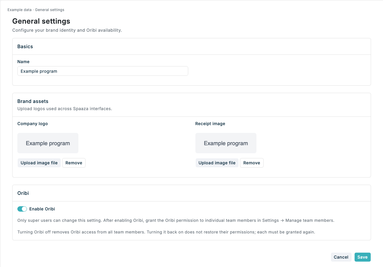 General settings with Enable Oribi, using illustrative data