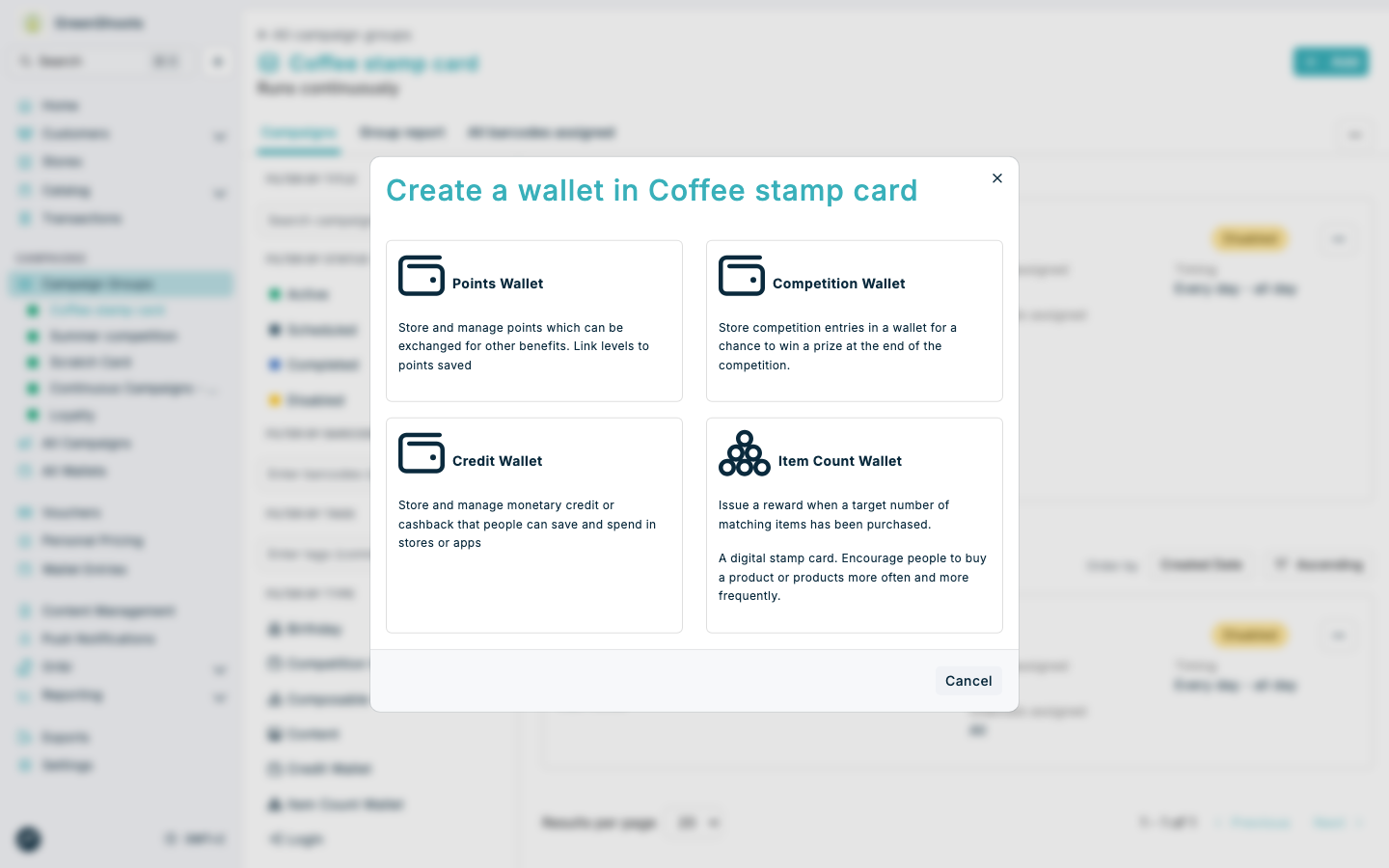 Selecting Item Count Wallet in Spaaza Console Selecting Item Count Wallet in Spaaza Console