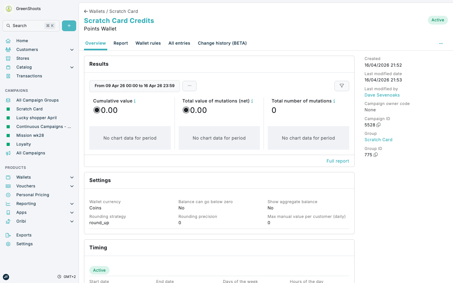 Scratch-credit points wallet in Spaaza Console