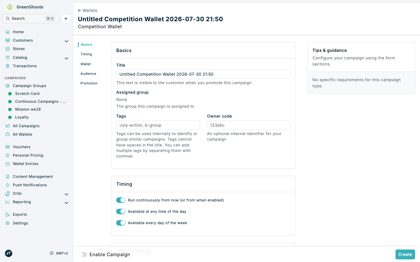 Competition Wallet setup in Spaaza Console Competition Wallet setup in Spaaza Console