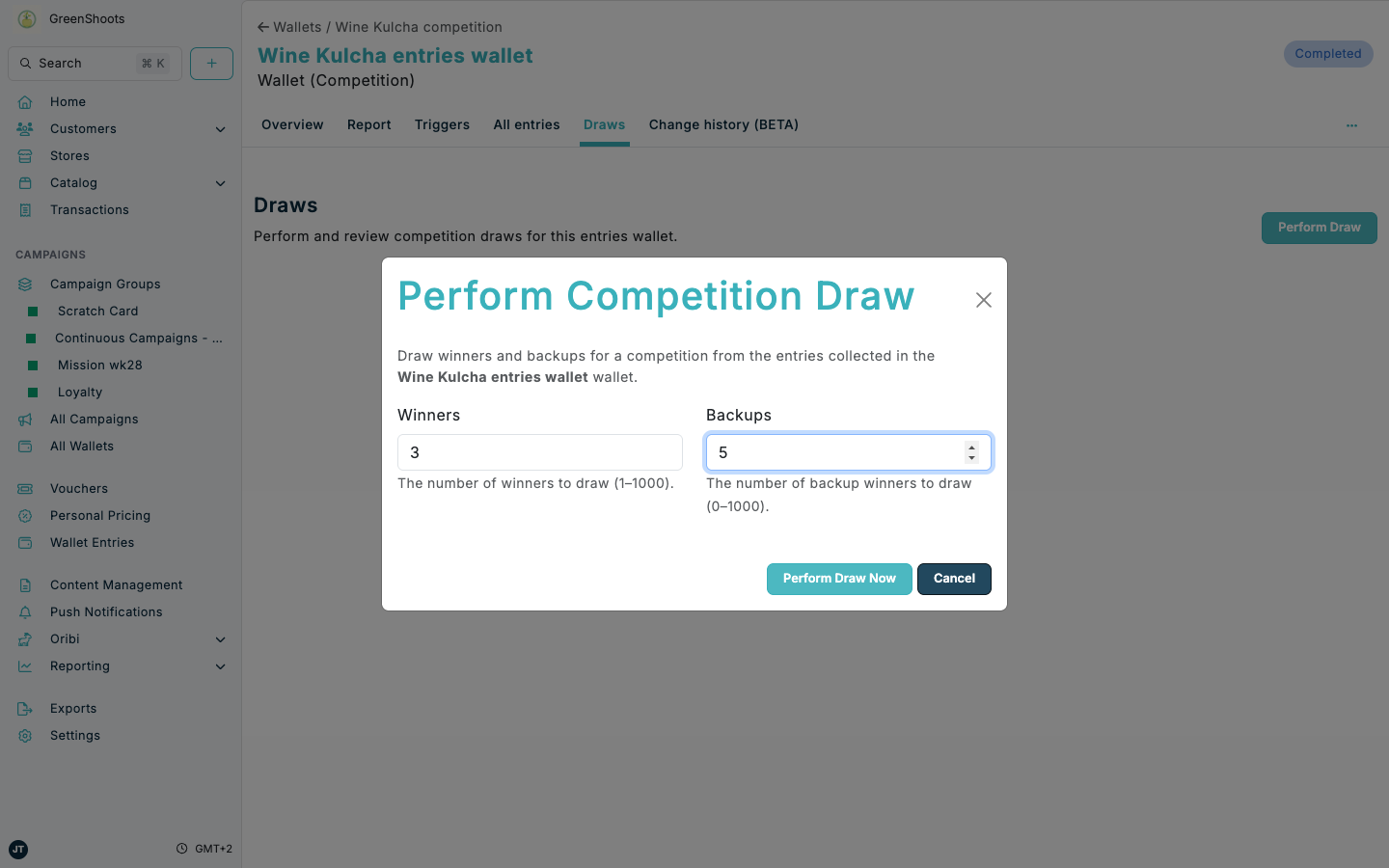 Performing a competition draw in Spaaza Console