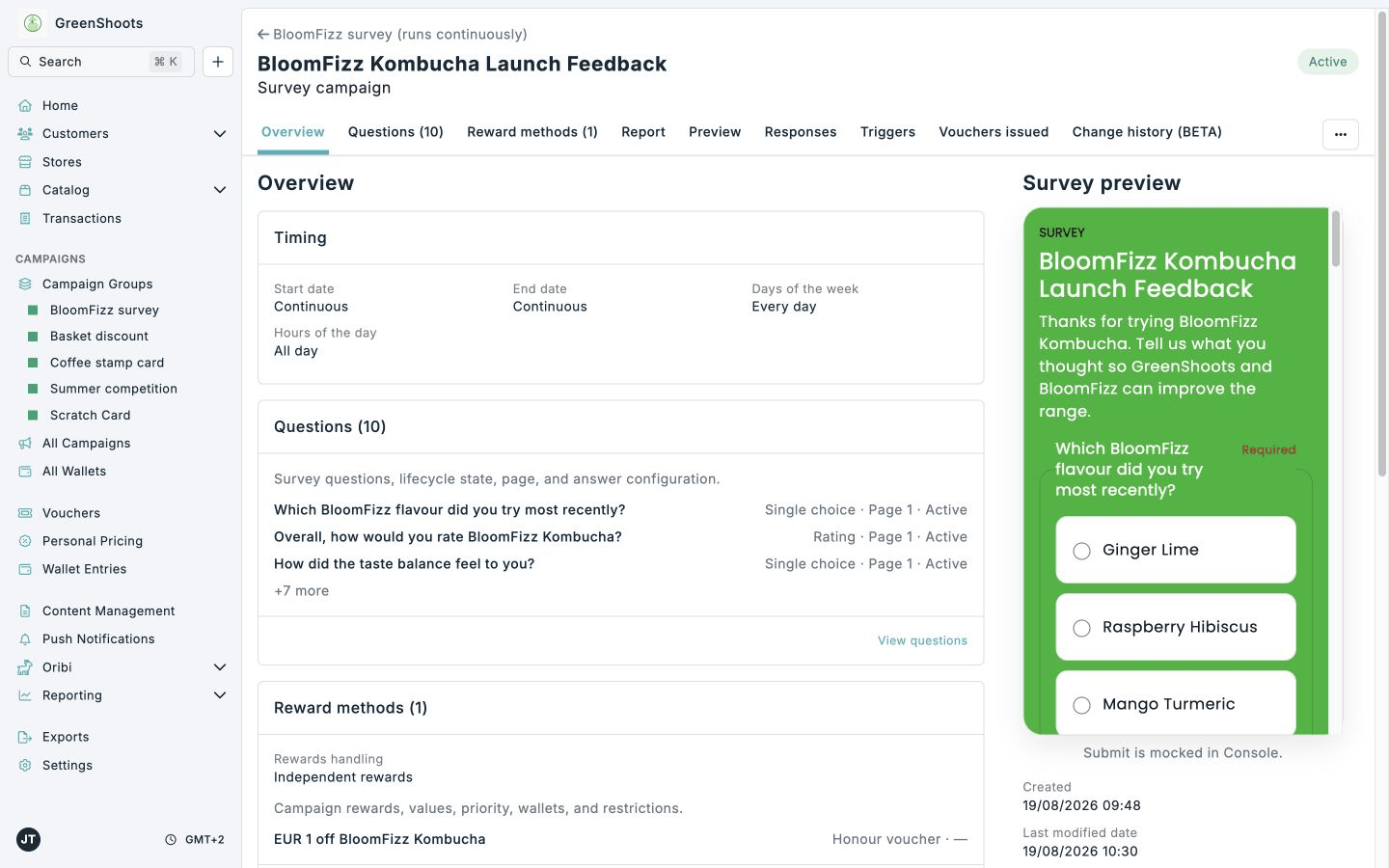 Survey overview page with interactive preview
