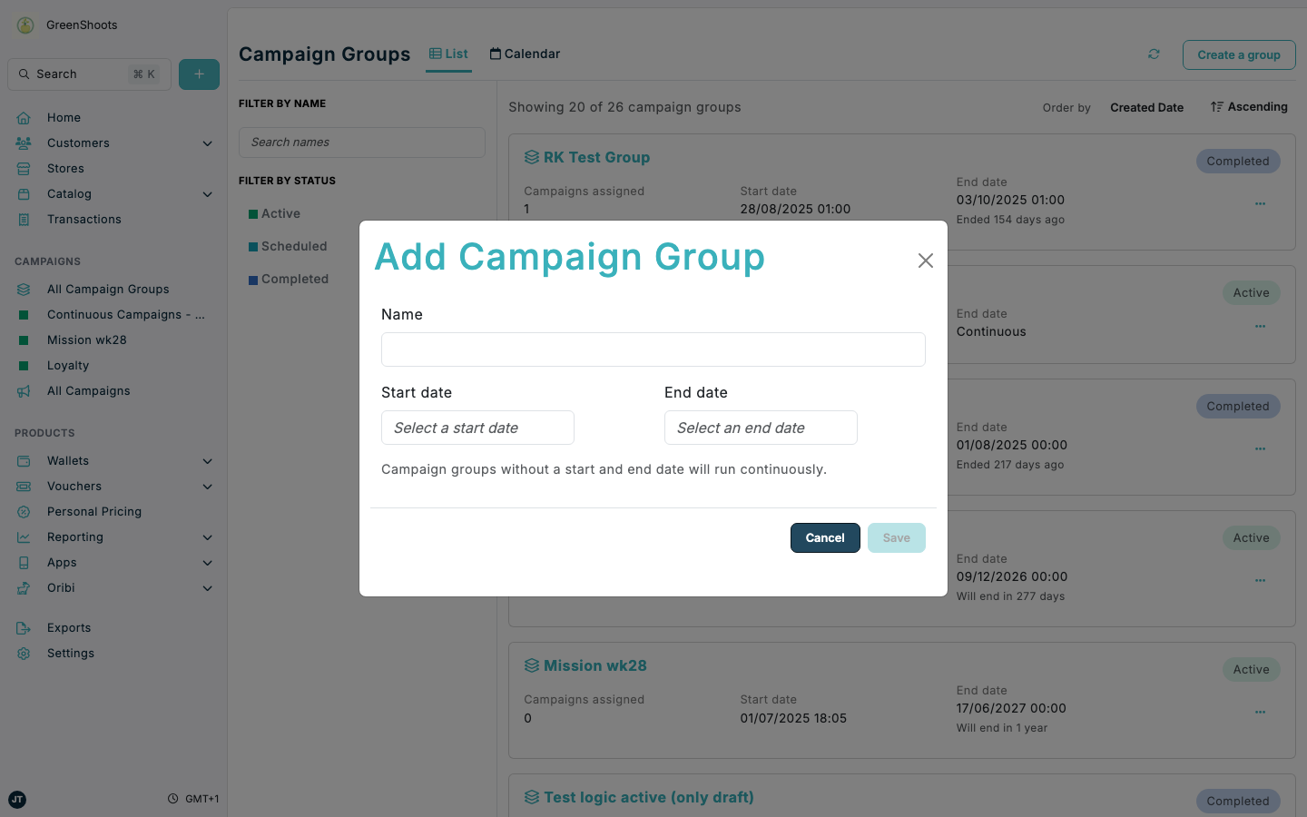 Create a shopper mission campaign group in Spaaza Console