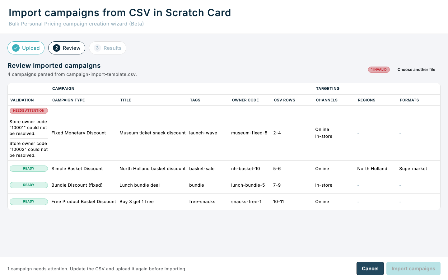Review imported Personal Pricing campaigns Review imported Personal Pricing campaigns