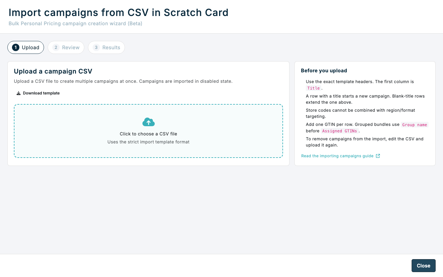 Importing Personal Pricing campaigns