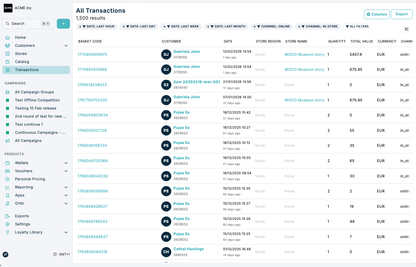 Transactions overview in Spaaza Console