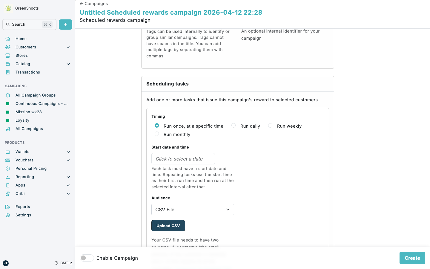 Scheduling voucher issuance tasks for a customer group in Spaaza Console