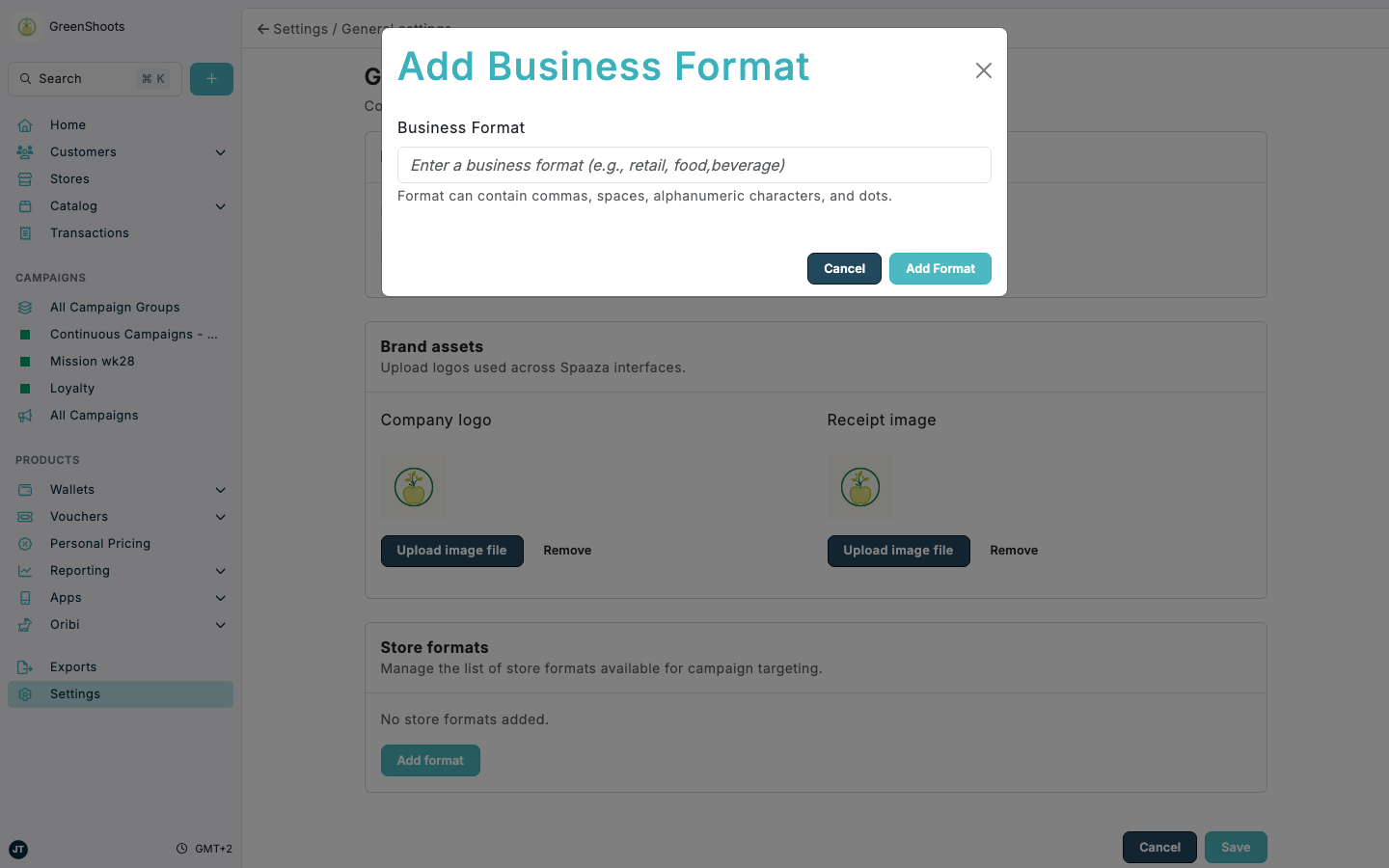 Add Business Format in Spaaza Console