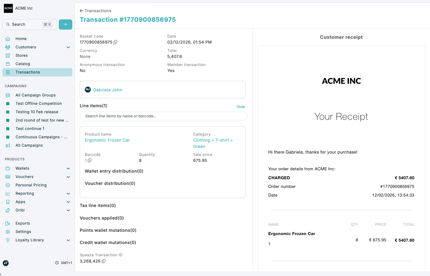 View transaction details in Spaaza Console