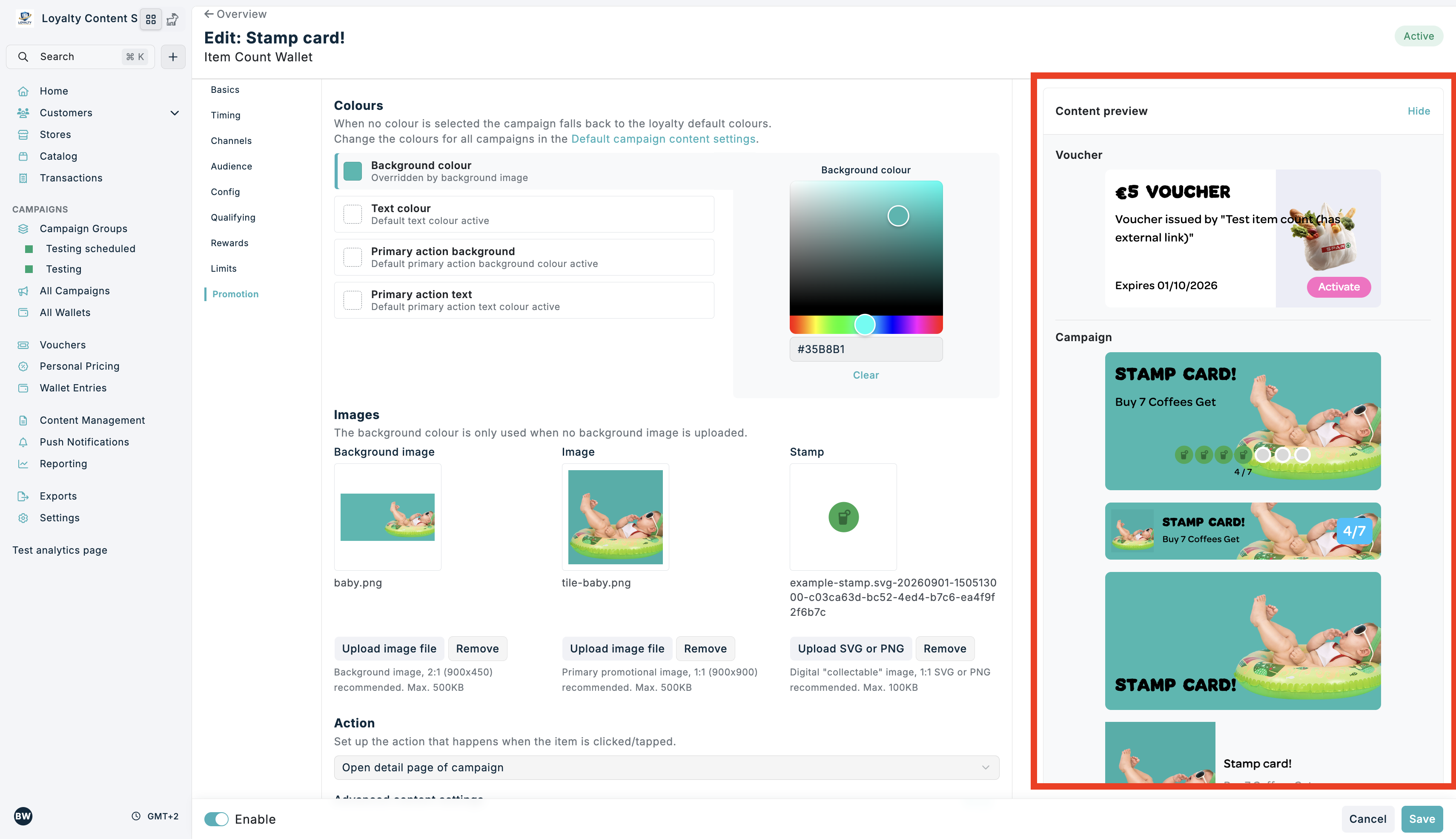 Content preview beside the Promotional content section