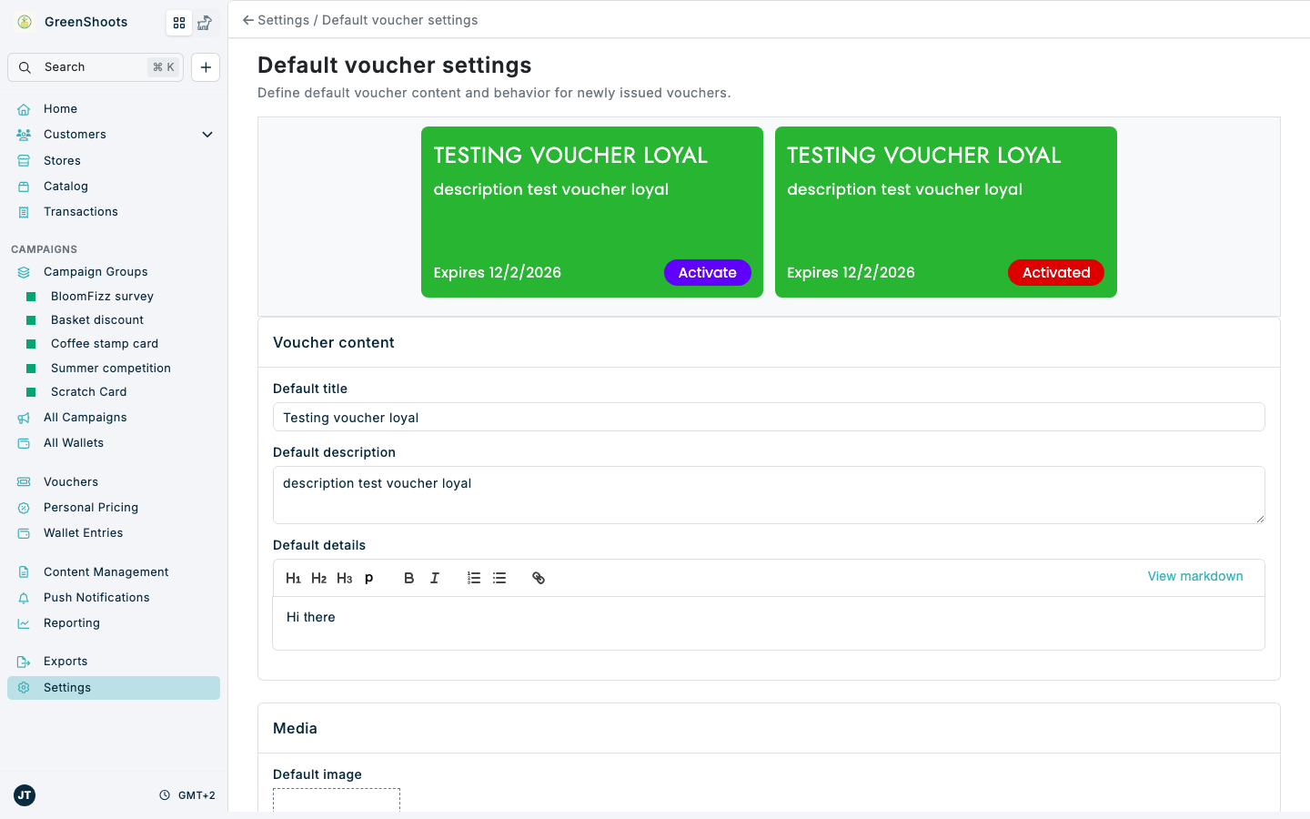 Default voucher settings