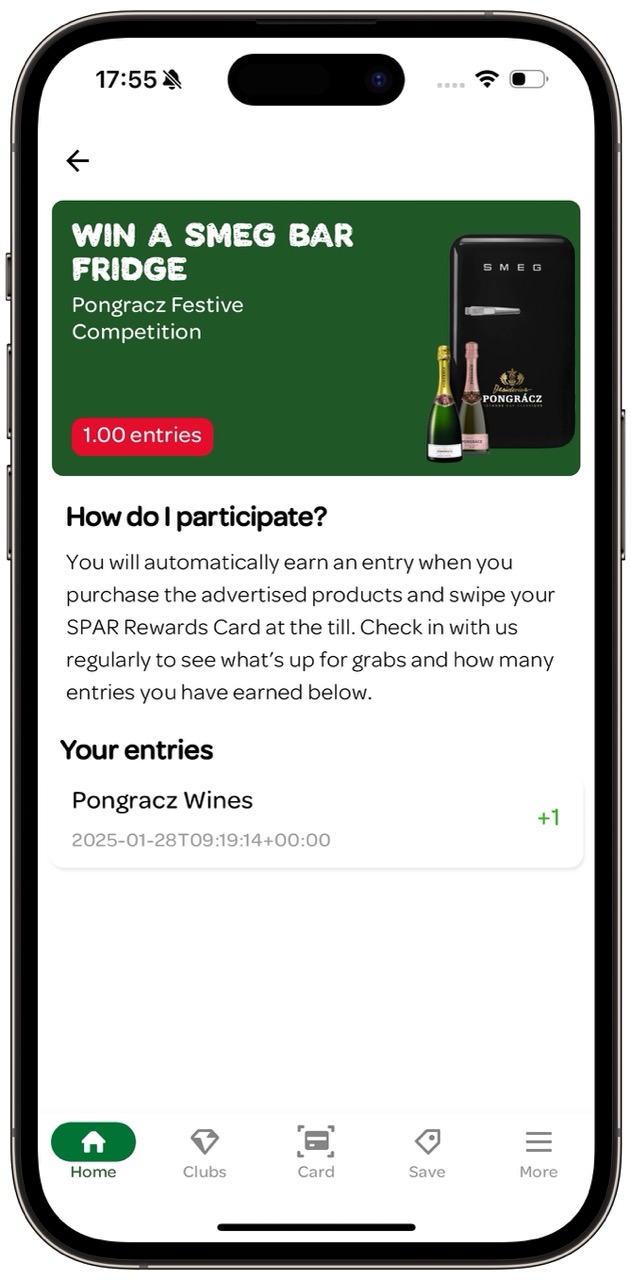 Competition entries displayed in a Spaaza app